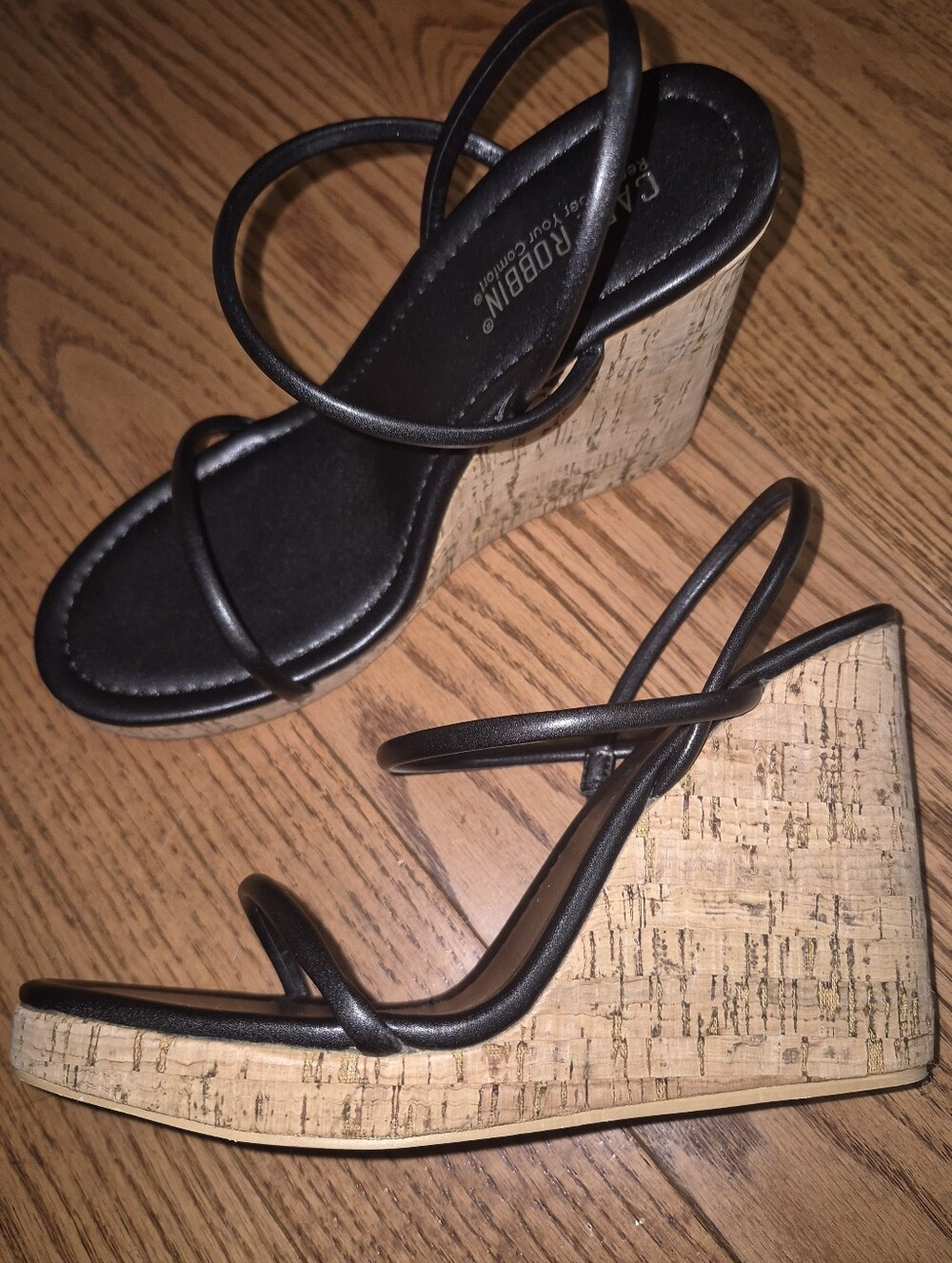 Cape Robbin Ando Black Cork Wedge Sandals Womens Size 7 Strappy Platform High He